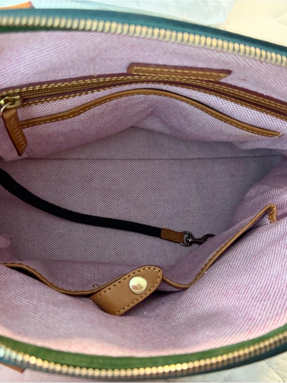Dooney & Bourke Forest Green Leather Tote with Tan Trim - Picture 3 of 7